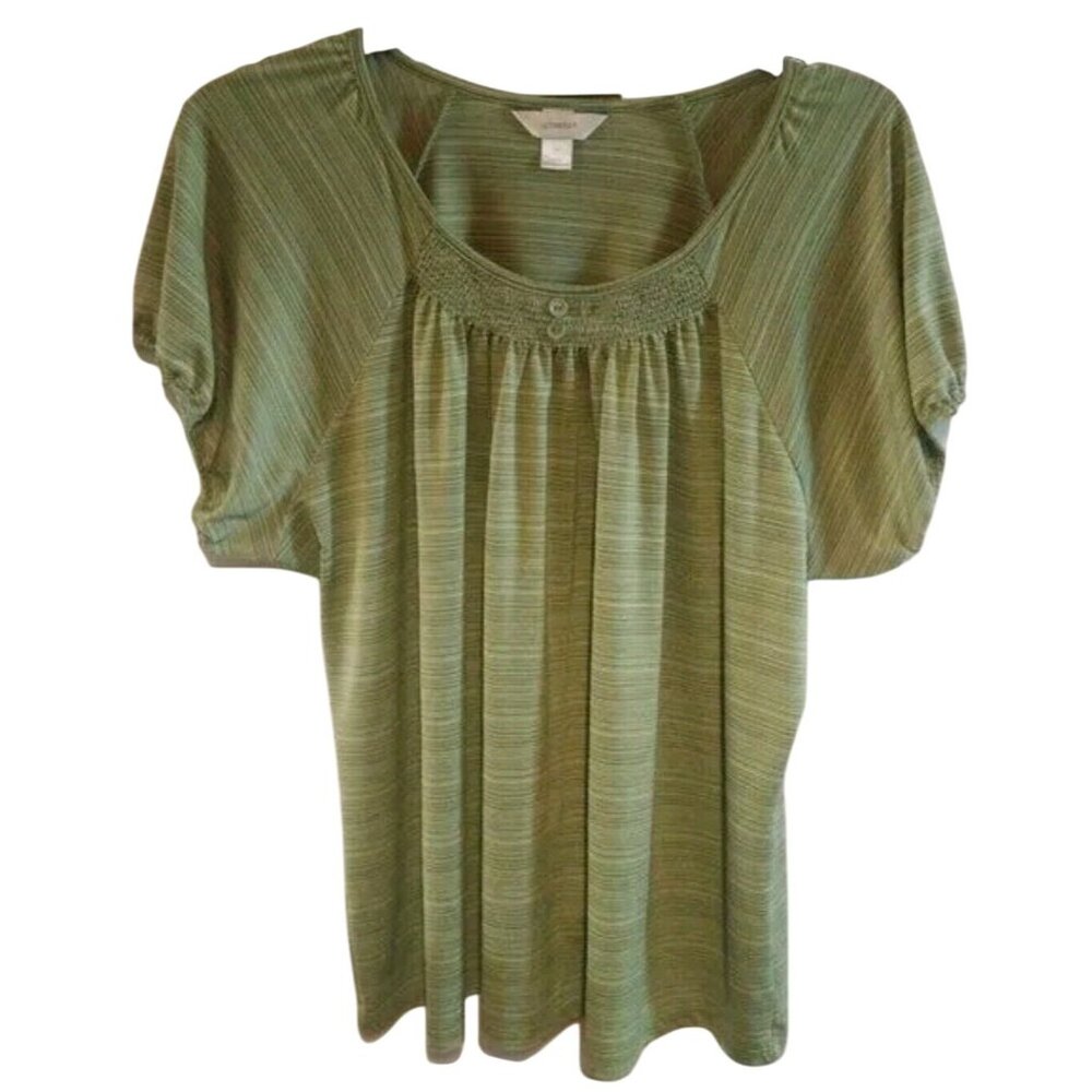 CJ Banks Green Stripe Short Sleeve Womens Top 1X Polyester Spandex Blend